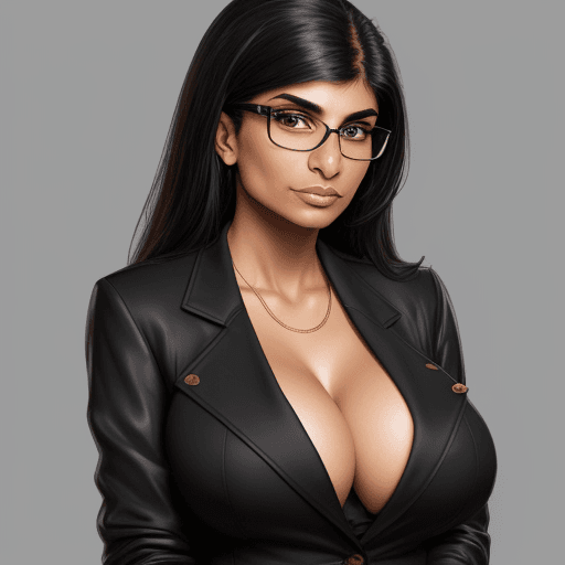 AI generated: Mia Khalifa black jacket big chest

