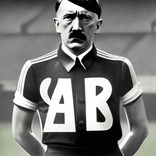 AI generated: Adolf Hitler representing Italian soccer league Serie A. Include Serie A text, and he should hold a ...