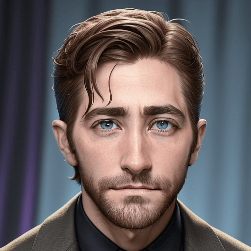 AI generated: Jake Gyllenhaal is a 42-year-old actor. With big kind blue eyes, an oval face, stubble, narrow lips,...
