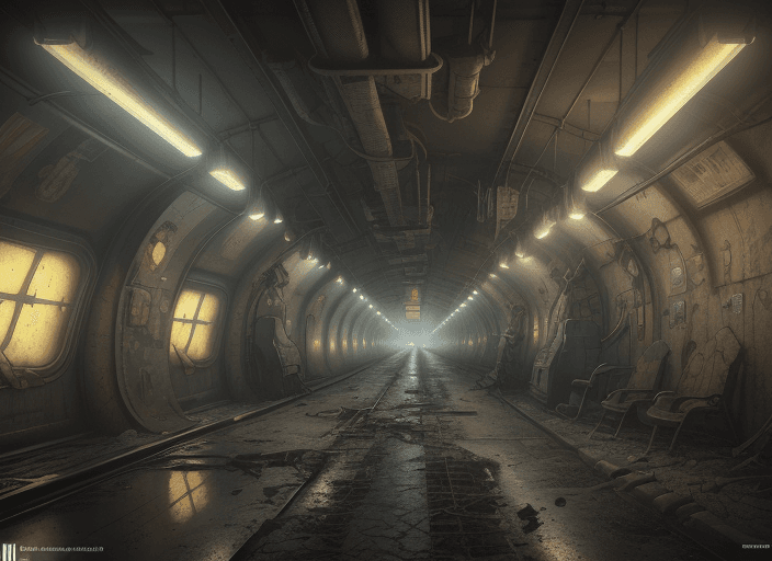 AI generated: painting of a post scenery at metro lowest level, underground, dark, rails, ultra realistic, concept...
