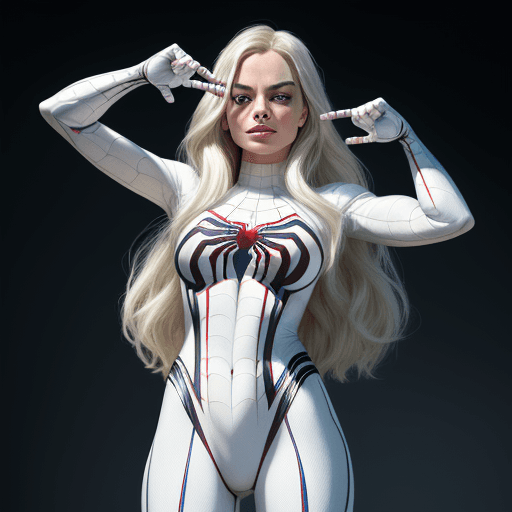 AI generated: Margot Robbie (Masterpiece, 4k resolution, ultra-realistic, very detailed), (White superhero theme, ...
