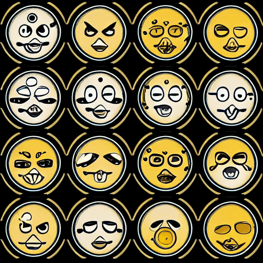 AI generated: ((Sheet of emojis))| steampunk frowning faces| circular design| circular border| highly detailed| [n...