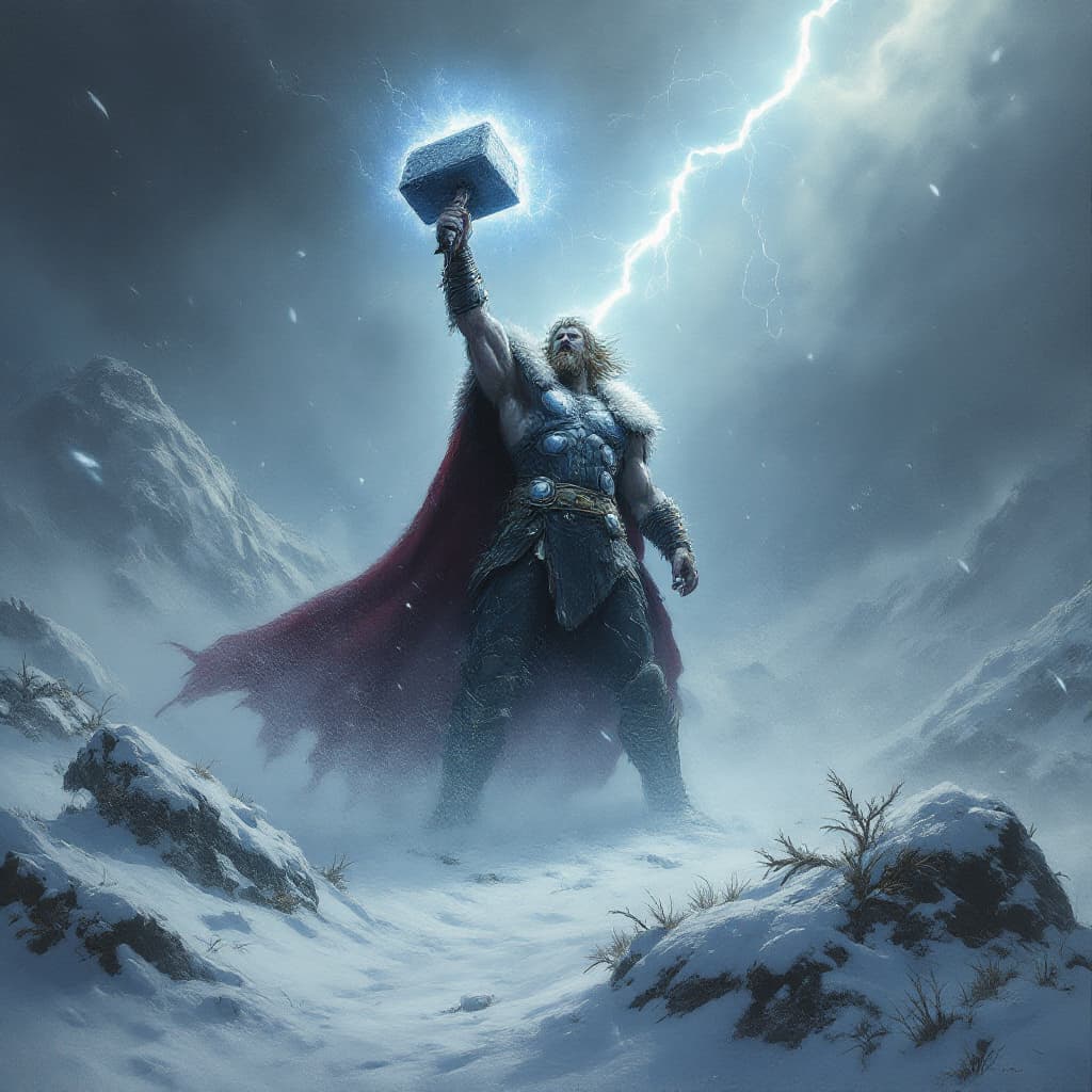 AI generated: Epic dark fantasy oil painting capturing the raw, mythological power of Thor, the Norse god of thund...