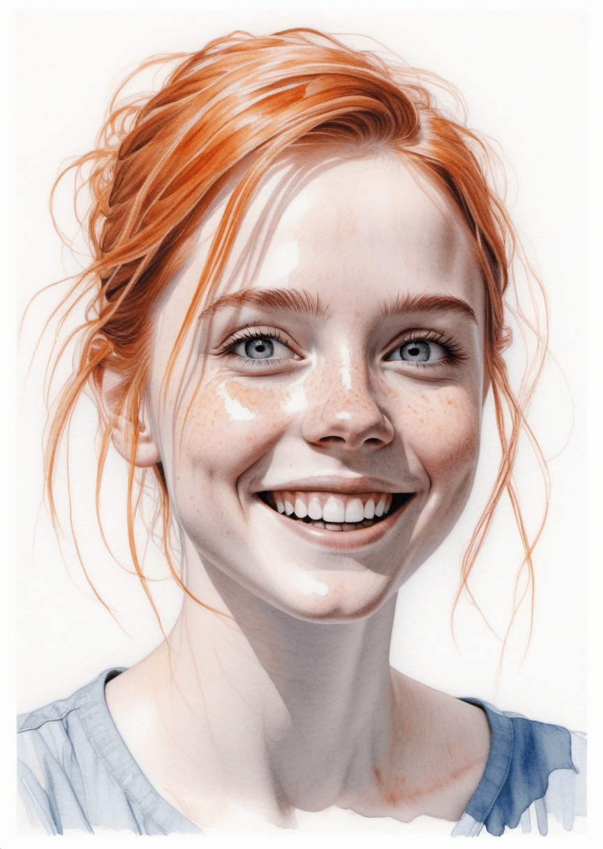 AI generated: A colored-pencil art of a happy beautiful girl.  Highly detailed. soft lighting. In the style of Agn...