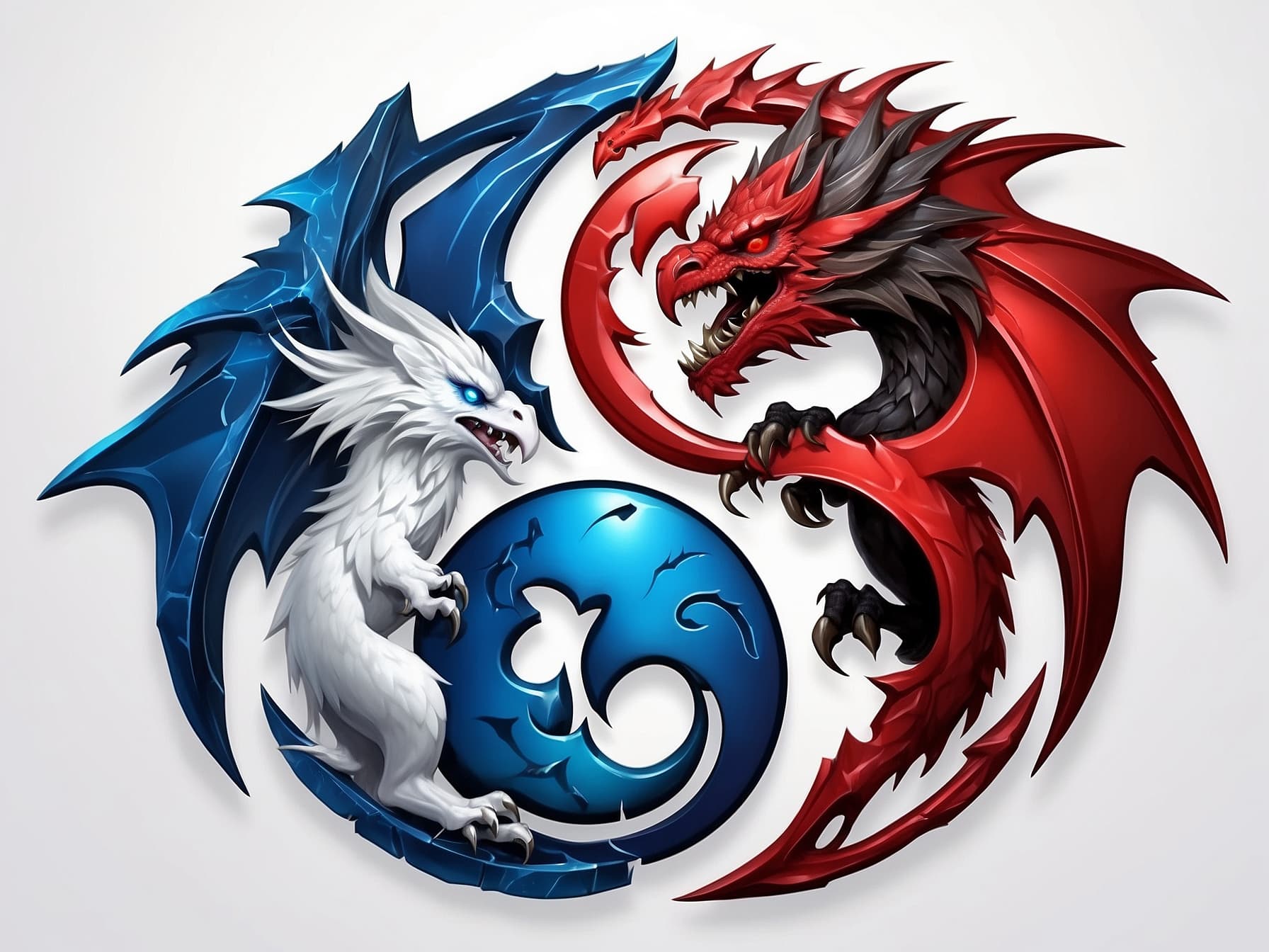 AI generated: two red and blue dragon logos on a white background, computer graphics by Anne Stokes, deviantart co...