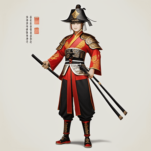 AI generated: in style of Wu Guanzhong, character chart,a Chinese young warrior character,Chinese martial arts cos...