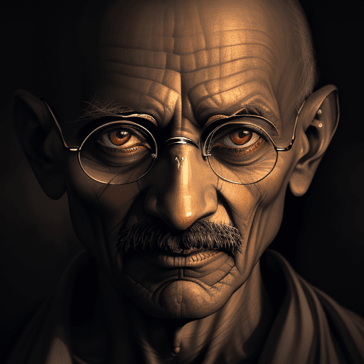 AI generated: Mahatma Gandhi, in dynamic, atmosphere of darkness and horror, dramatic light, highly detailed, pack...