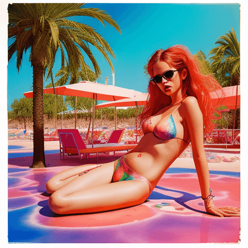 AI generated: hot summer girl in ibiza, in the style of david lachapelle, surreal photography, hypermaximalist wat...