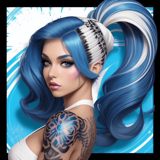 AI generated: beauty beauty model tattoo designs by karimah, hair coloring for a woman, in the style of silkscreen...