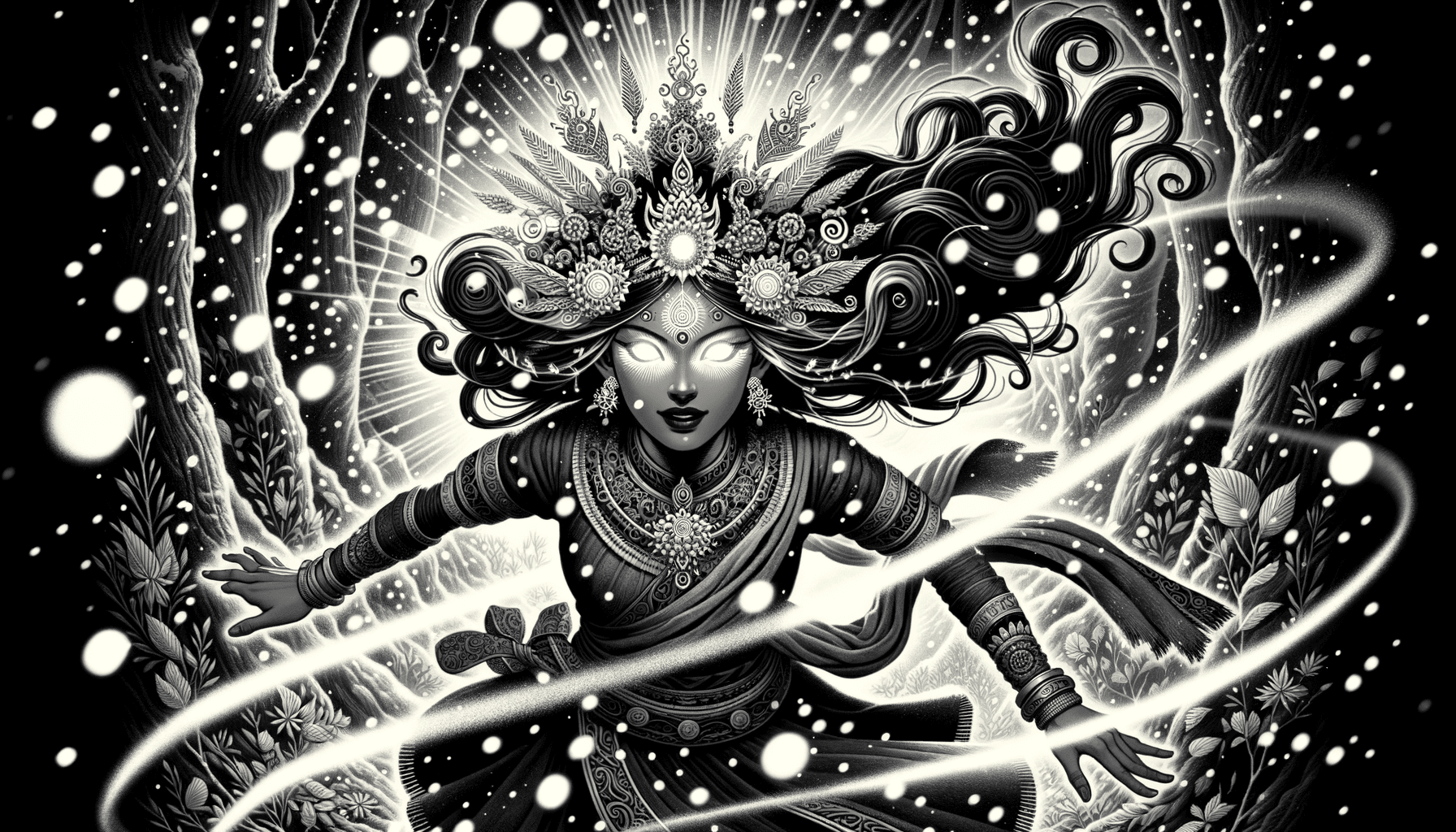 AI generated: the queen of snow fairys, fantasy, glowing hypnotic eyes, snow, anime, fauvism 