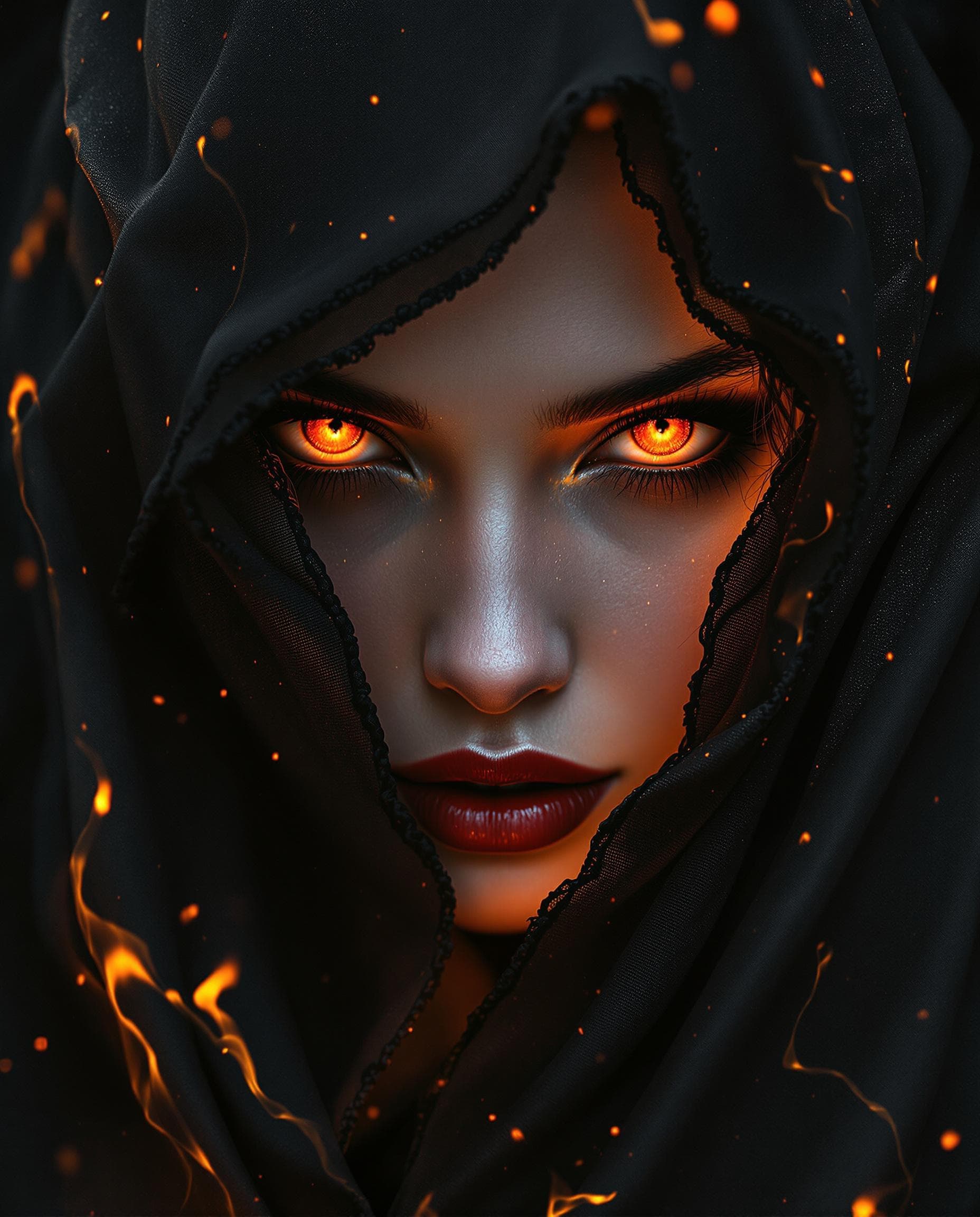 AI generated:  VAMPS horror magazine cover features a mesmerizing close-up of a vampire woman wrapped in a predomi...