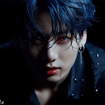 AI generated: Jungkook vampire, blue hair tattoo and ke