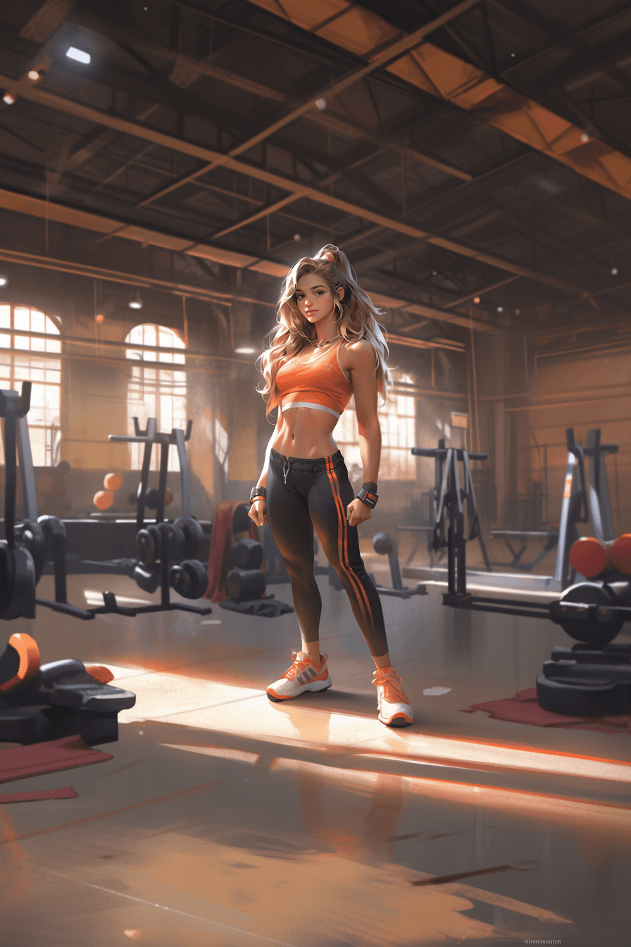 AI generated: Beautiful girl fitness trainer, stands and shows her perfect figure to her full height, well - devel...