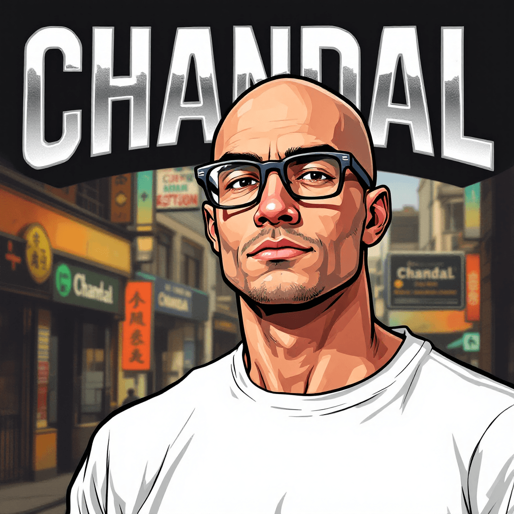 AI generated: Cartoon illustration, comic book cover featuring a handsome Caucasian bald man, clean face, clean sh...