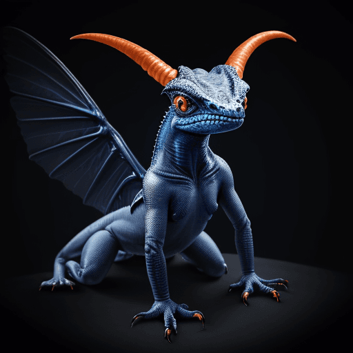 AI generated: Hyper realistic picture of an alien animal, darkblue and black colours, have wings to fly, head like...