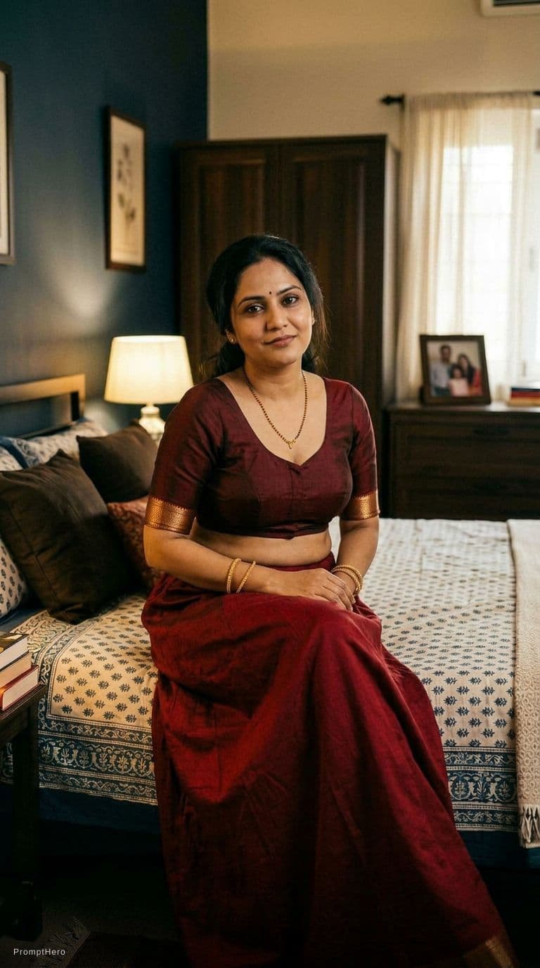 AI generated: Aunty in her blouse only 