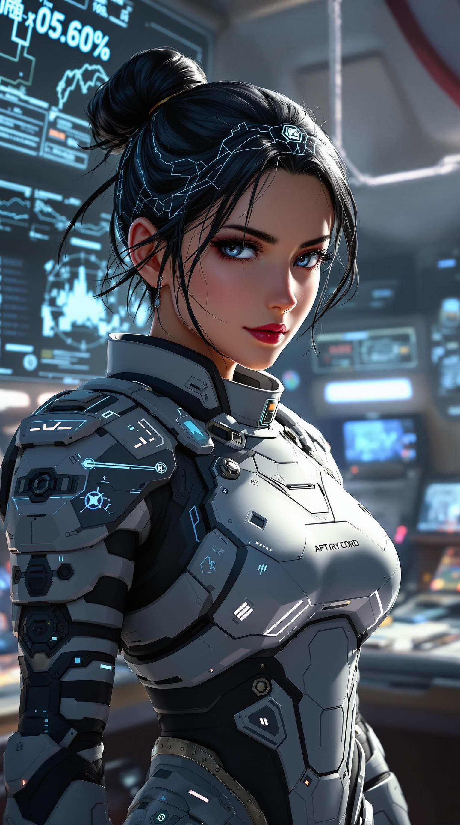 AI generated: A pretty, powerful tactician with a slender, yet strong form, her sharp, intelligent grey eyes seemi...
