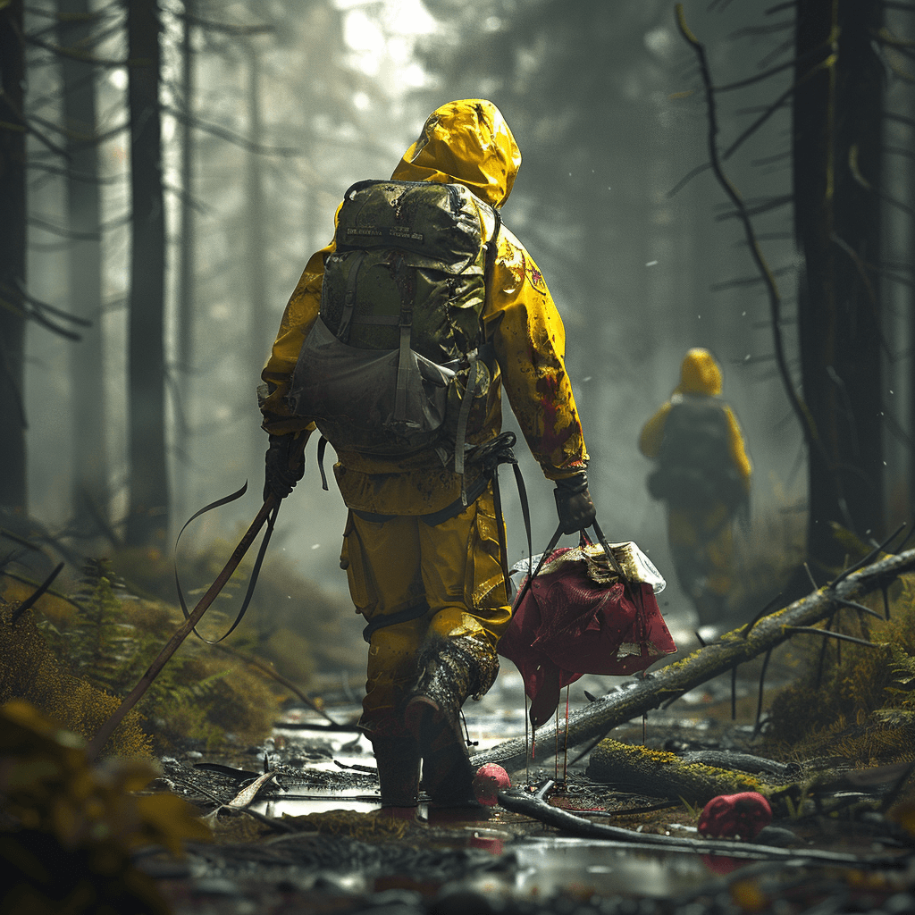 AI generated: 
Add a military backpack on his back with and a wooden spear next to the backpack hanging on his ba...