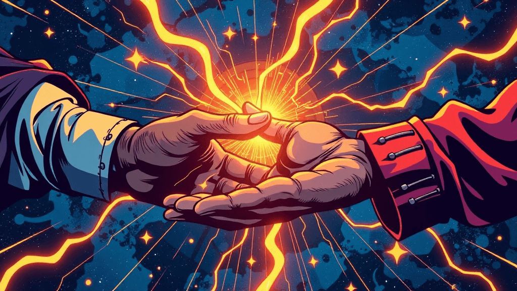 AI generated: Graphic novel style, dynamic action lines. Eine Nahaufnahme der ineinander verschlungenen HÃ¤nde des...