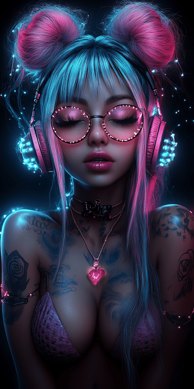 AI generated: A vibrant and dynamic 3D rendered anime character with striking pastel blue and pink hair styled in ...