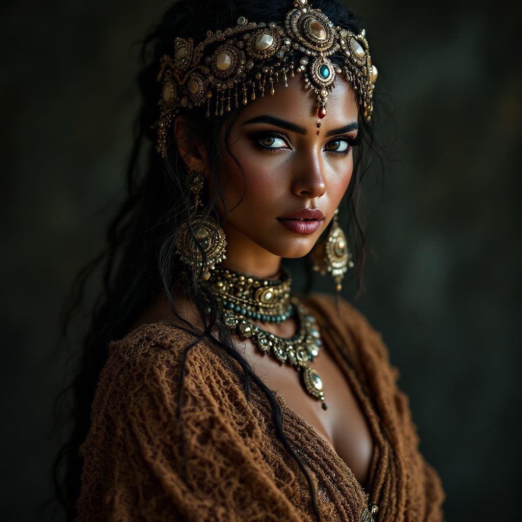 AI generated: Cinematic, Fasion, HDR, full body photo of Beautiful, gorgeous, 30yo  Indian girl as ancient Indian ...