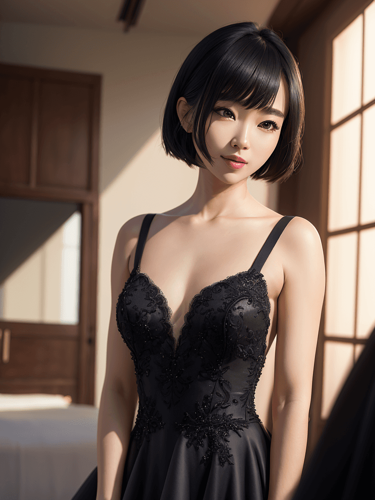 AI generated: (1girl, full body:1.4), Beautiful Korean woman, K-pop idol, (Cute Loose Bob hairstyle), (wearing a b...