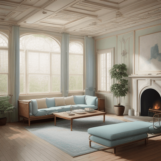 AI generated: High resolution photography interior design, dreamy sunken living room conversation pit, wooden floo...