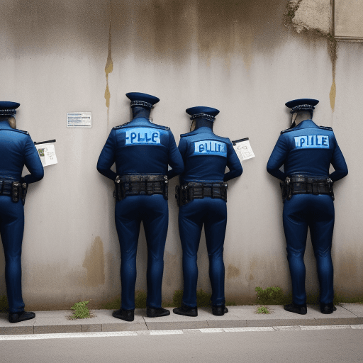 AI generated: a group of policemen. the policemen are pissing against a wall. at the sentence "Don't piss here!" i...