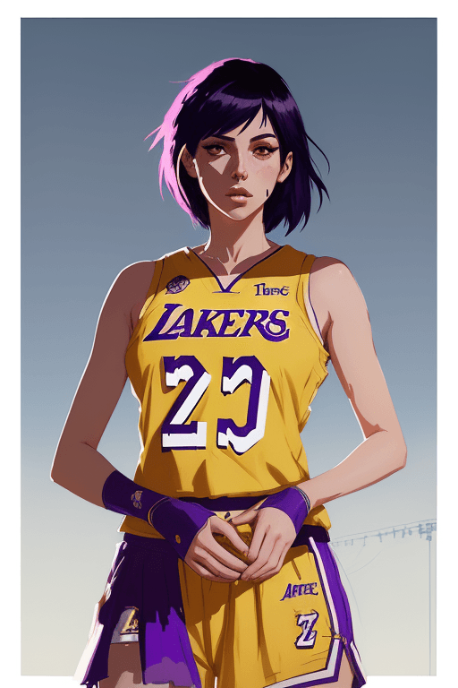AI generated: a ultradetailed beautiful panting of a stylish girl in a los angeles lakers jersey, by conrad roset,...