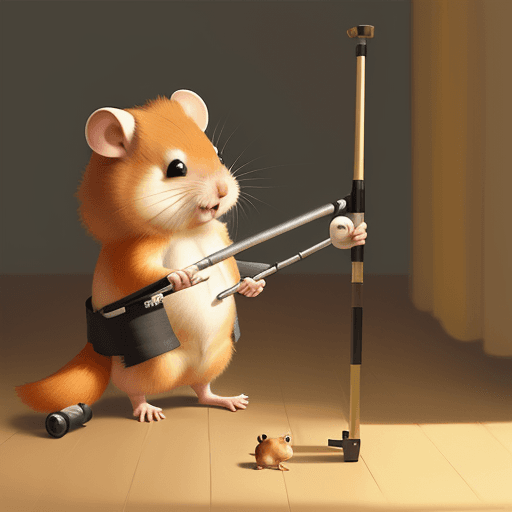 AI generated: ginger hamster 
with its leg in a cast using a pair of crutches.
warm lighting, happy mood. warm ton...