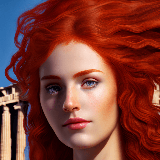AI generated: Photo of a beautiful greek goddess, RAW, ((red hair with extra long wavy), ((portrait)), (Detailed f...