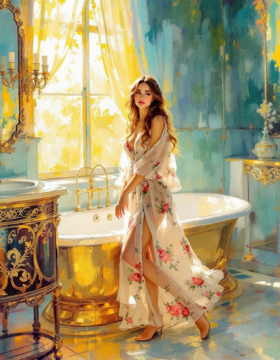 AI generated: Monet Style - Impressionism):
"Create a painting in the style of Claude Monet, featuring a woman in ...