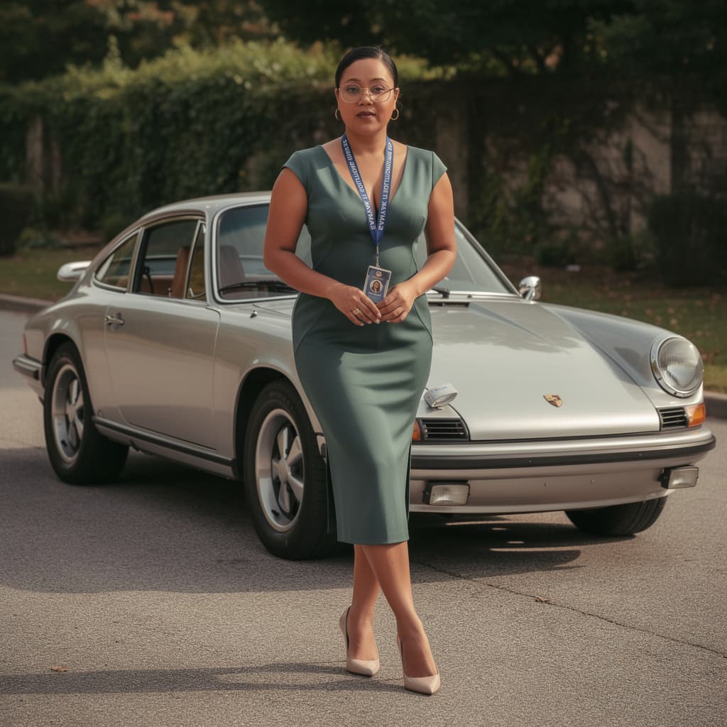 AI generated: Classy calendar photoshoot, realistic glamour, fine art nude, 1girl, in front of a Porsche 911 class...