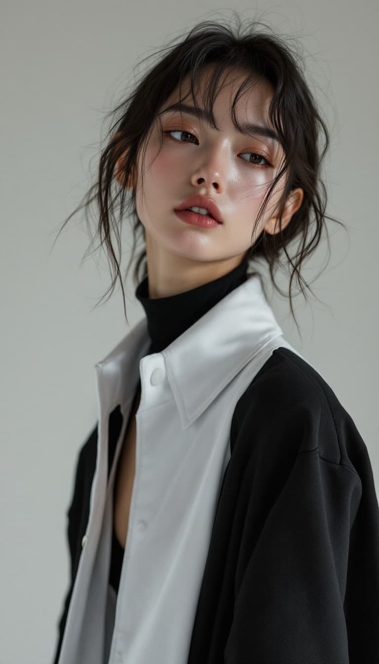 AI generated: Medium shot portrait of a Japanese beautiful model in Balenciaga outfit, fashion shot, editorial, hi...