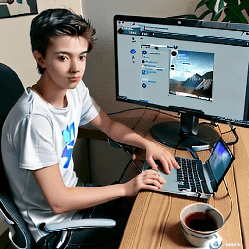 AI generated: a young guy sitting at a computer. Its partially hidden, mysterious effect. Popular social media suc...