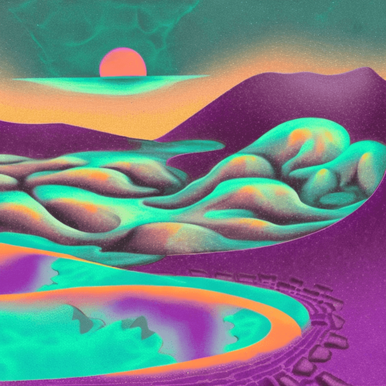 AI generated: illustration of a strange mysterious desolate desert with purple sand , painting like ,purpleish col...