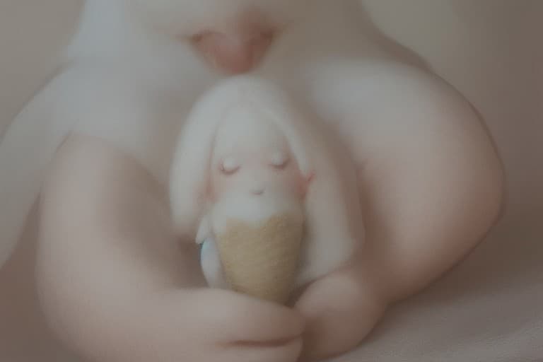 AI generated: a small, simple, cuddly felt fat ghost , holding an icecream in its tiny hands, gazing directly into...