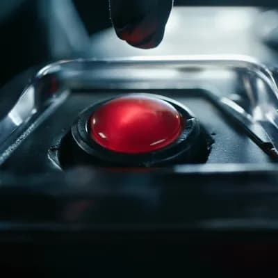 AI generated video: Shot: A dramatic, almost reverential close-up on the 'red button' or a multi-key launch activation s...