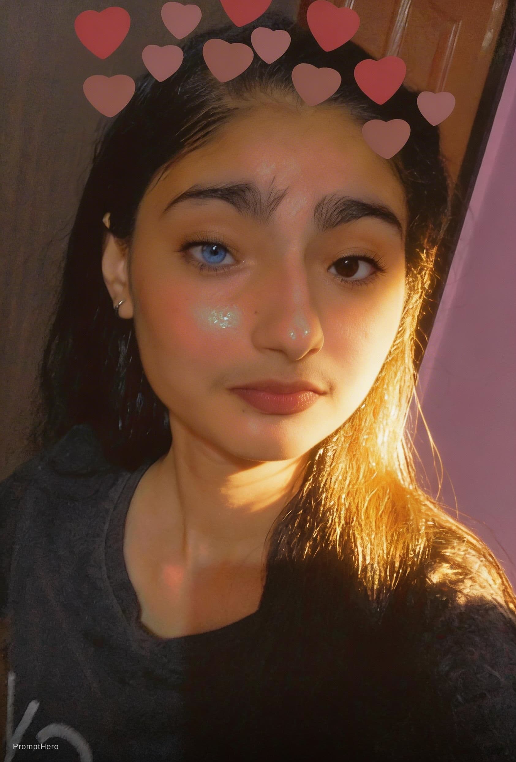 AI generated: Black hair , looking beautiful, realistic, cinematic , heterochromia (as like as given image),sun ki...