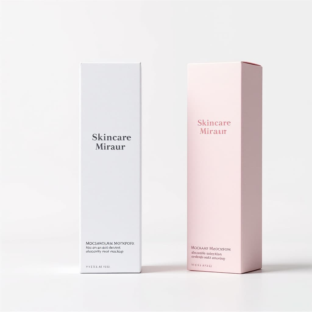 AI generated: "A minimalist skincare product box with soft pastel colors, embossed logo, clean typography, modern ...