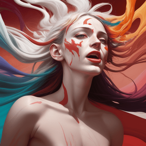 AI generated: that is her mouth, in the style of vibrant, high-energy imagery, white and red, messy, amanda sage, ...