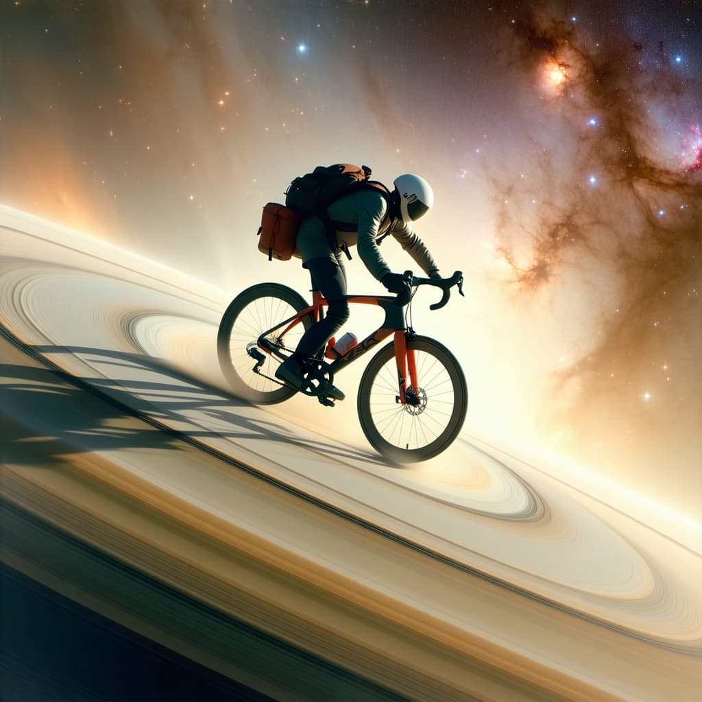 AI generated: an engineer riding a bike on Saturn