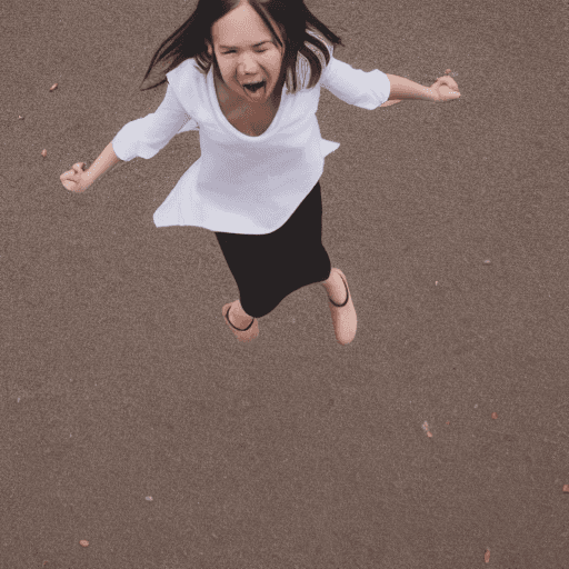 AI generated:  1 girl, jumping, perspective from above to below, skirt, raged face