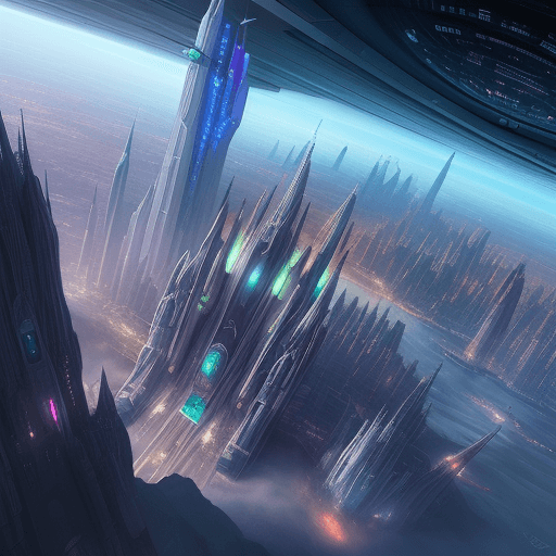 AI generated: fantasy & sci-fi, eine riesige stadt in der zukunft, farbenfroh, riesige moderne gebäude, viele flie...
