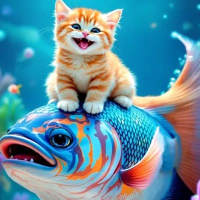AI generated video: A baby having tun smiling and lish darts aggressively across the screen, swimming smoothly from righ...