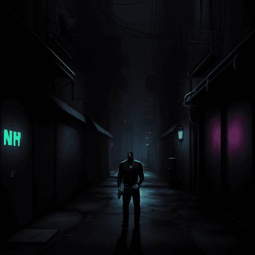 AI generated: a black Li L8, grand theft auto style image, in a dark alleyway setting, realistic, neo-noir