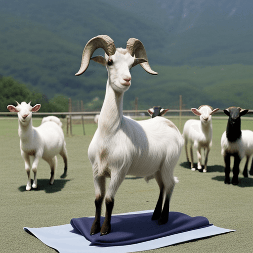 AI generated: Monica: A stylish goat with an uncanny talent for mesmerizing others with her goat yoga balancing ac...