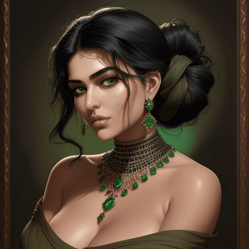 AI generated: A captivating, high-definition portrait of a voluptuous Persian woman with emerald green eyes and bl...