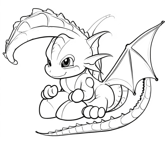 AI generated: cartoon sweet baby dragon with mario bross clouth with only the lines so i can paint it and fit the ...