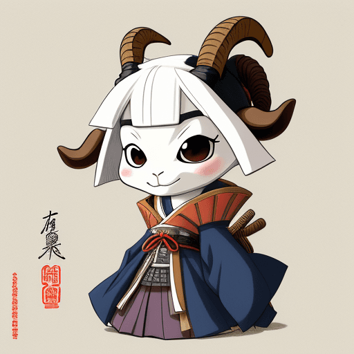 AI generated: anthropomorphic goat, female,  samurai, art by Stan Sakai, anime
